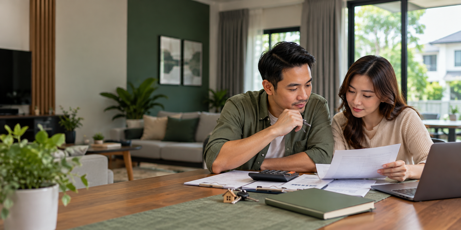 Malaysian homeowners reviewing their financial commitments